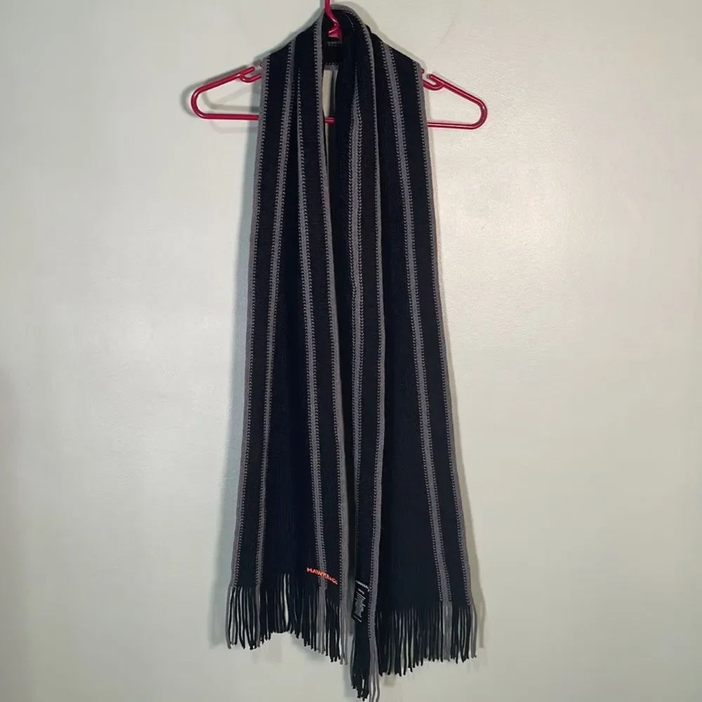 Hawke & Co Men's Winter‎ Knit Scarf Black Grey Stripe Fridge Edge